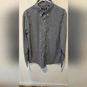CHAPS MEN'S STRETCH BLUE & WHITE STRIPED DRESS SHIRT SIZE LARGE